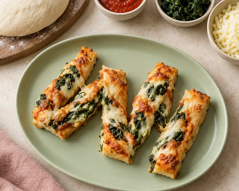 The same spinach and cheese pizza scrolls without the mummy wrap